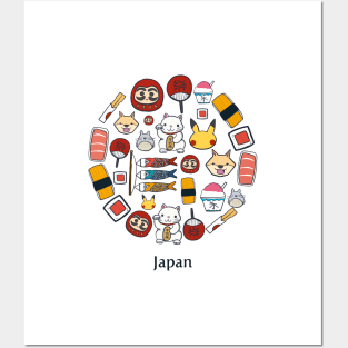 Japanese Culture icons cute pattern design Posters and Art